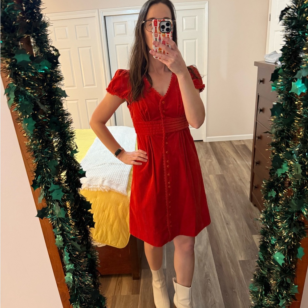Maeve Vibrant Red/Orange Corduroy Dress